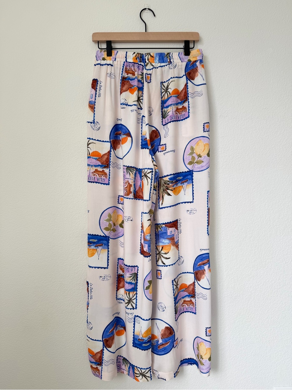 Anthropologie Label of Love Wide Leg Pants Novelty Dolce Vita Postcard Medium - Picture 12 of 15